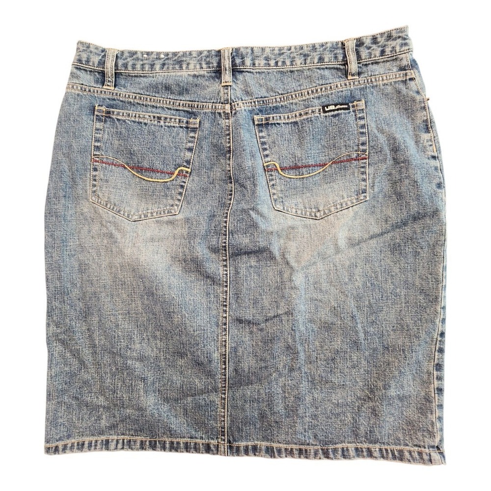 Vintage Y2K Union Bay Embroidered Pockets Distressed Denim‎ Skirt Size 13 Slit